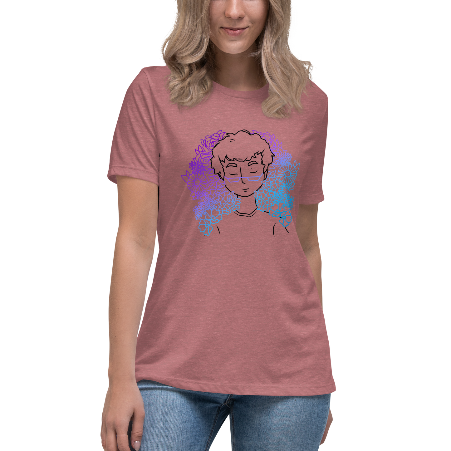 Women's Relaxed T-Shirt Amongst The Flowers (Black)