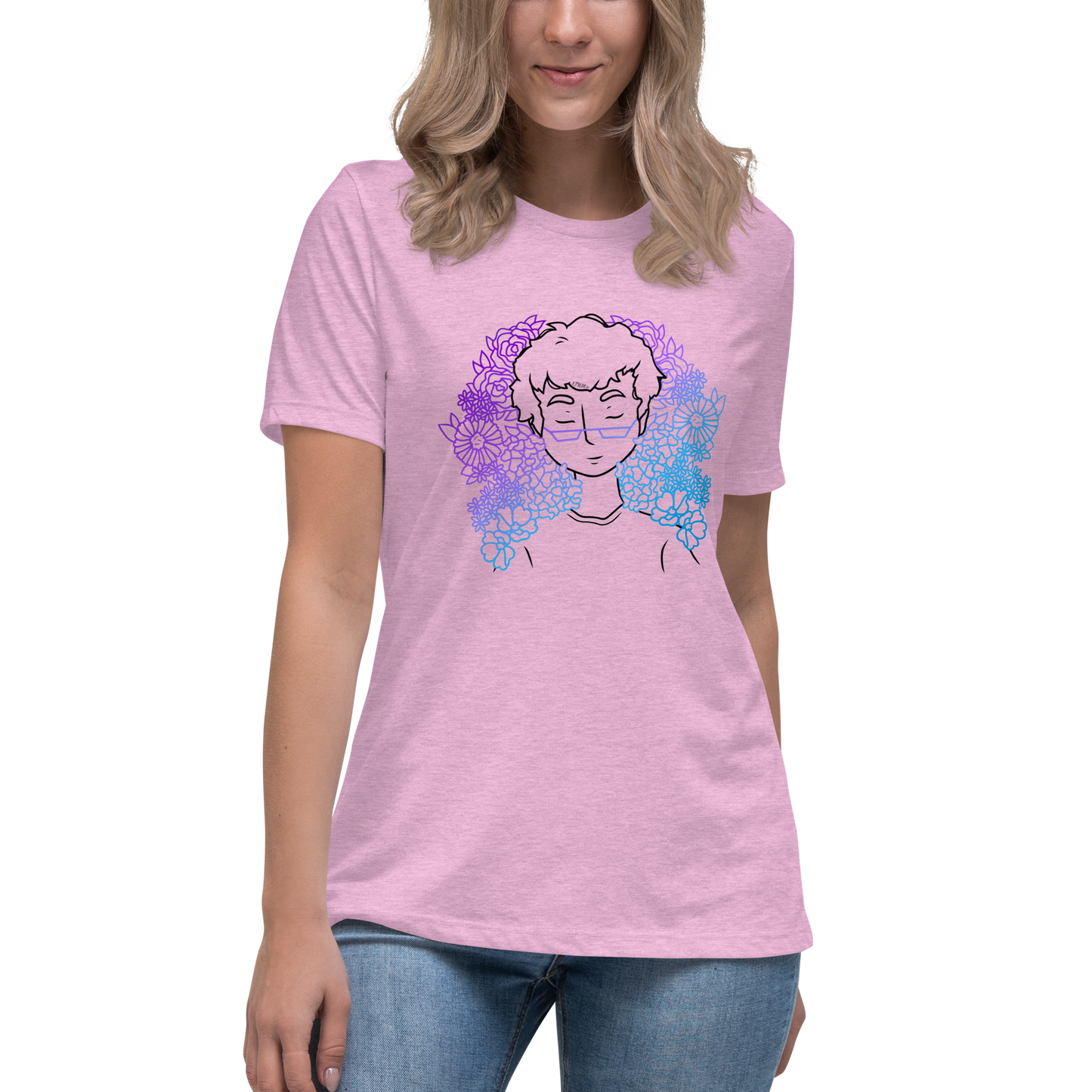 Women's Relaxed T-Shirt Amongst The Flowers (Black)