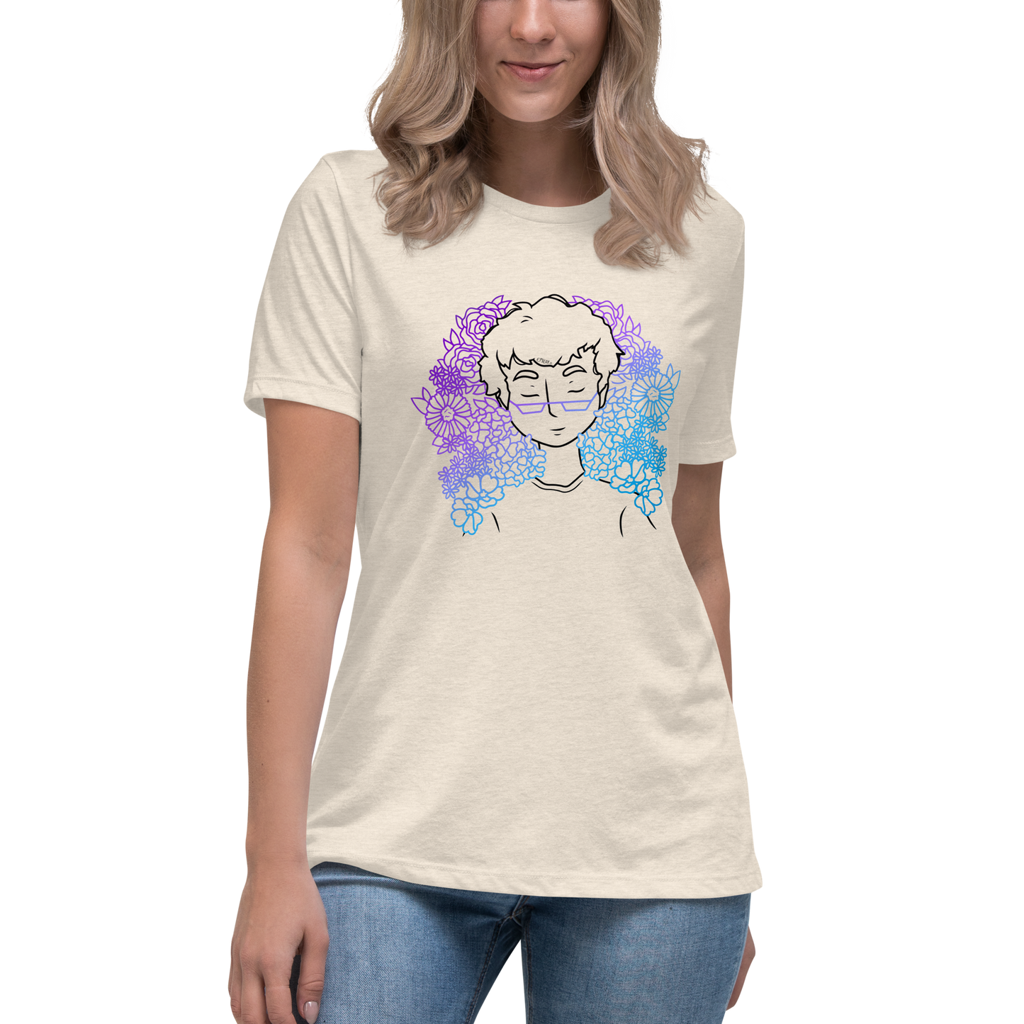 Women's Relaxed T-Shirt Amongst The Flowers (Black)