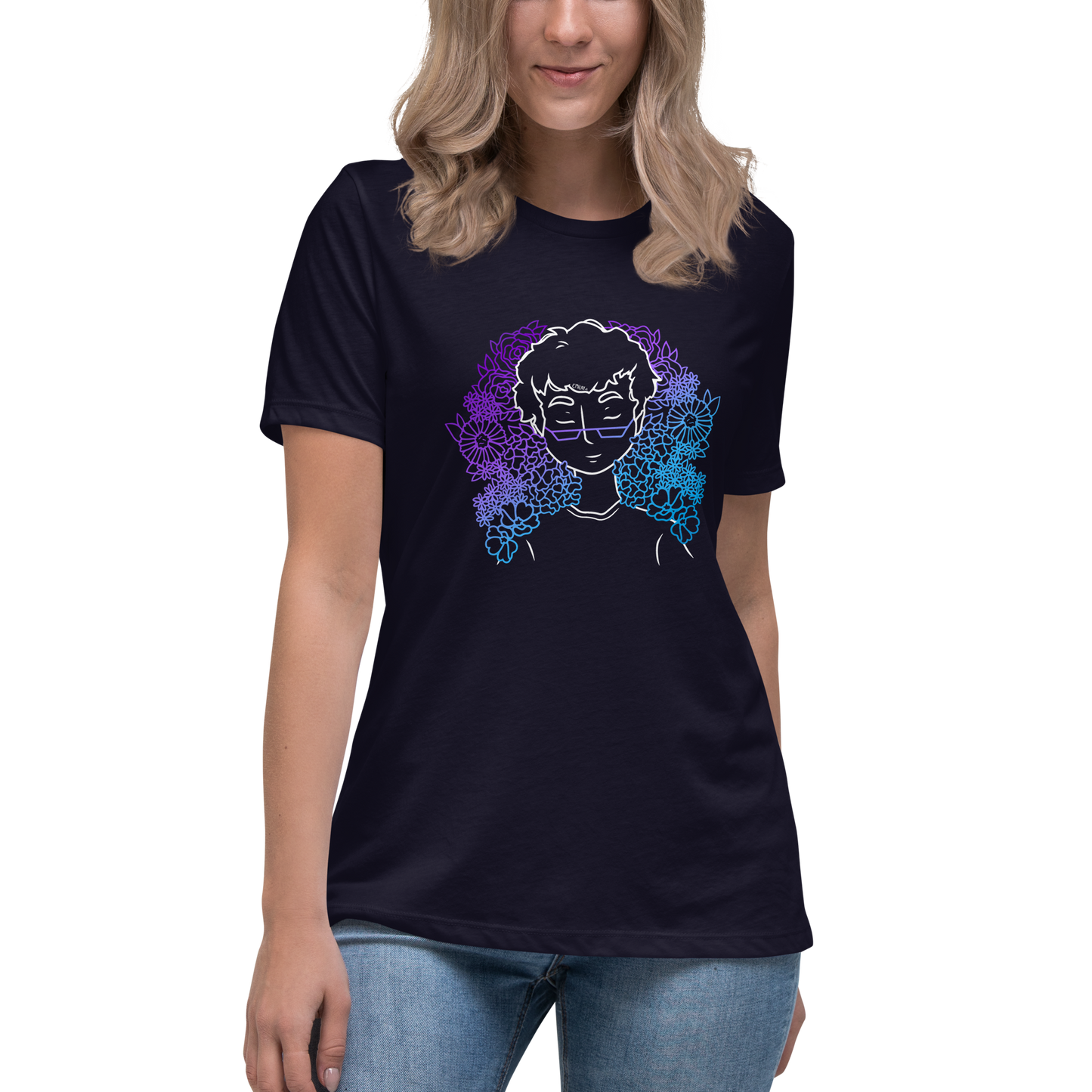 Women's Relaxed T-Shirt Amongst The Flowers (White)