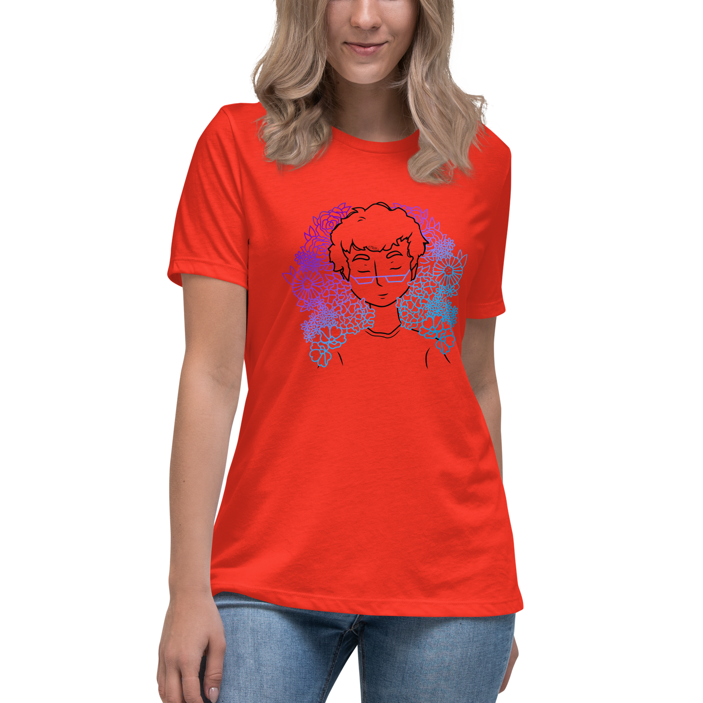 Women's Relaxed T-Shirt Amongst The Flowers (Black)