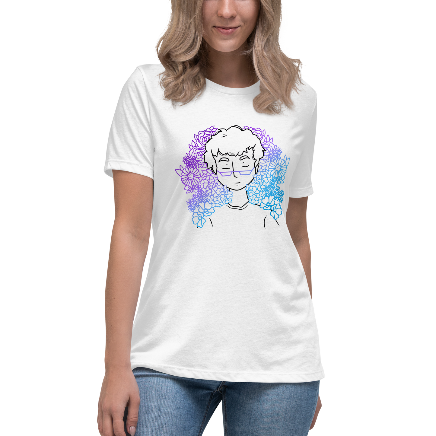Women's Relaxed T-Shirt Amongst The Flowers (Black)