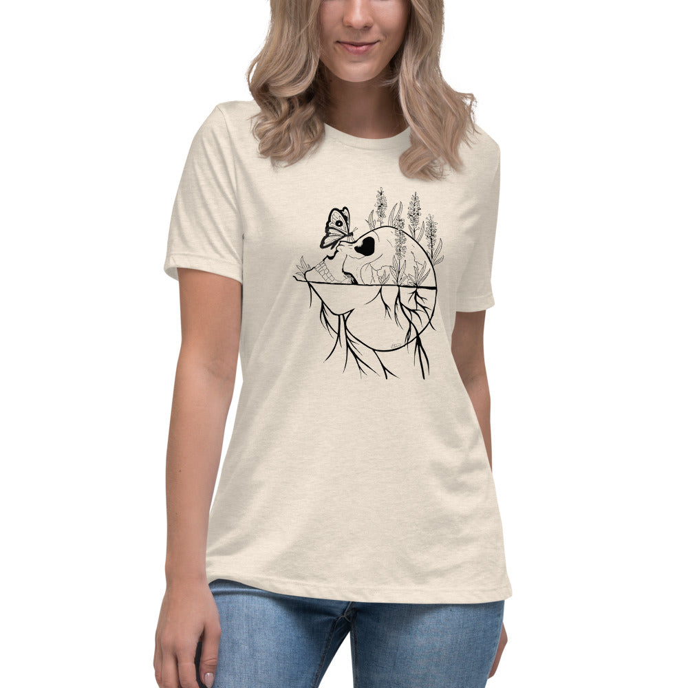 Women's Relaxed T-Shirt Skull and Butterfly