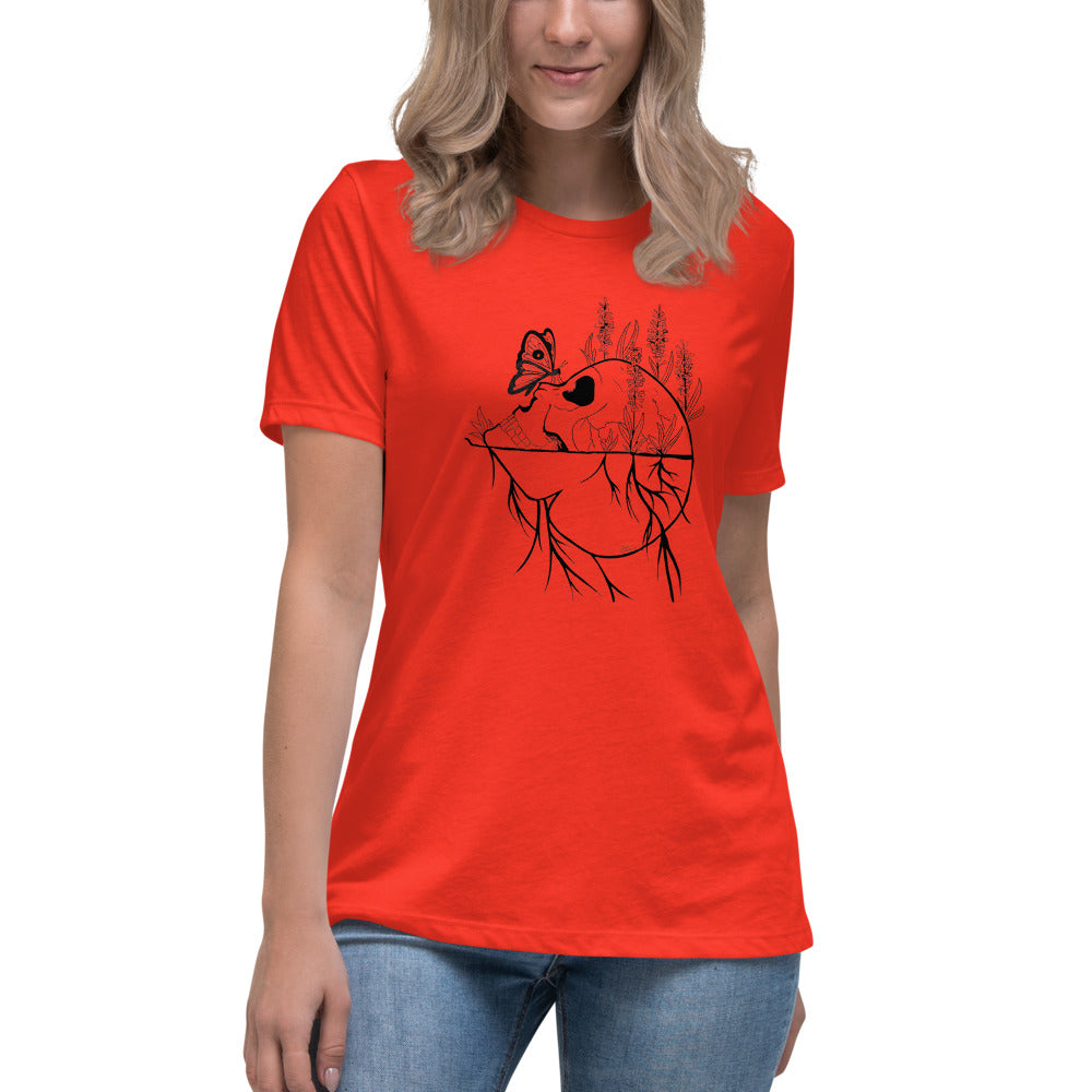 Women's Relaxed T-Shirt Skull and Butterfly