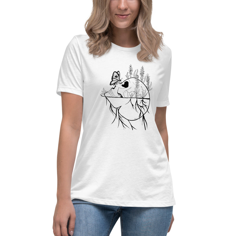 Women's Relaxed T-Shirt Skull and Butterfly